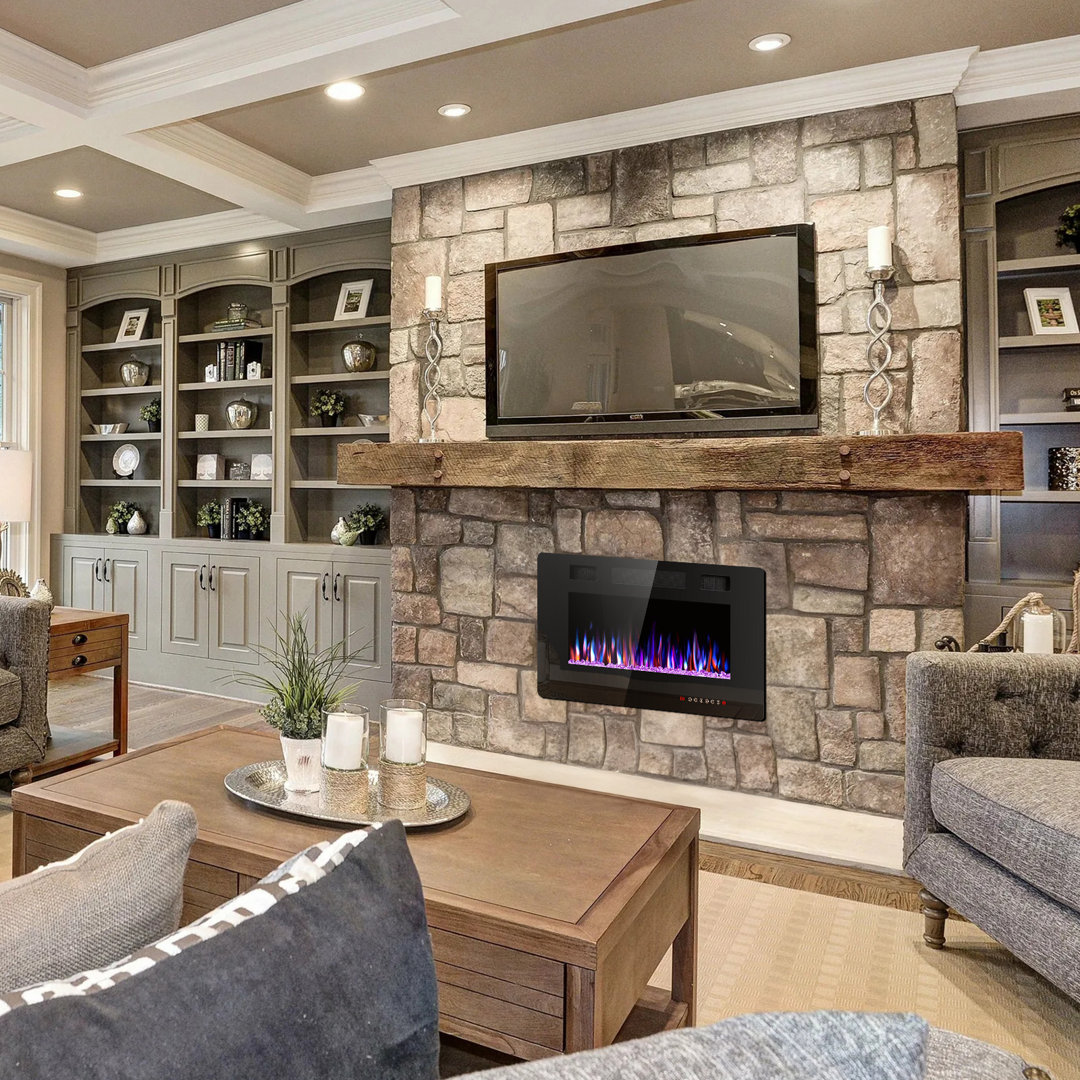 Recessed & Wall Mounted Electric Fireplace With Remote Control & Adjustable Flame